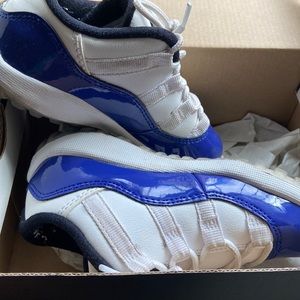 Fairly worn blue and white Jordan’s
